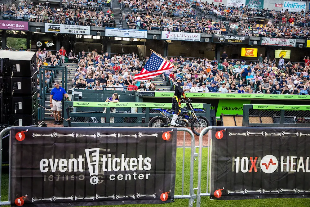 Event Tickets Center logo on a barrier in front of a Nitrocircus event